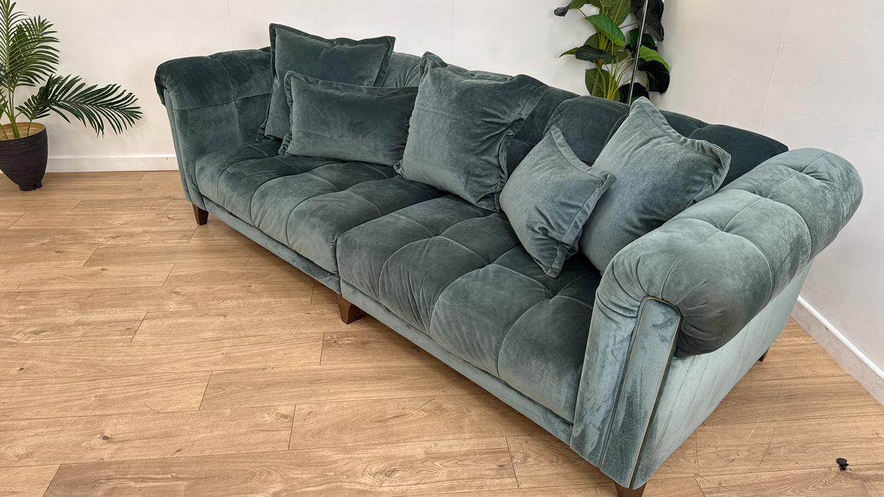 Sofology Midsummer Fabric 4 Seater Split Gold Trim in Day Teal Mix