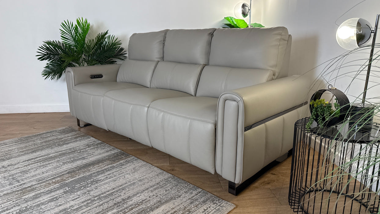 Sofology The Ravello Leather 3 Seater Power Recliner/Headrest in Trusty Embossed Light Grey