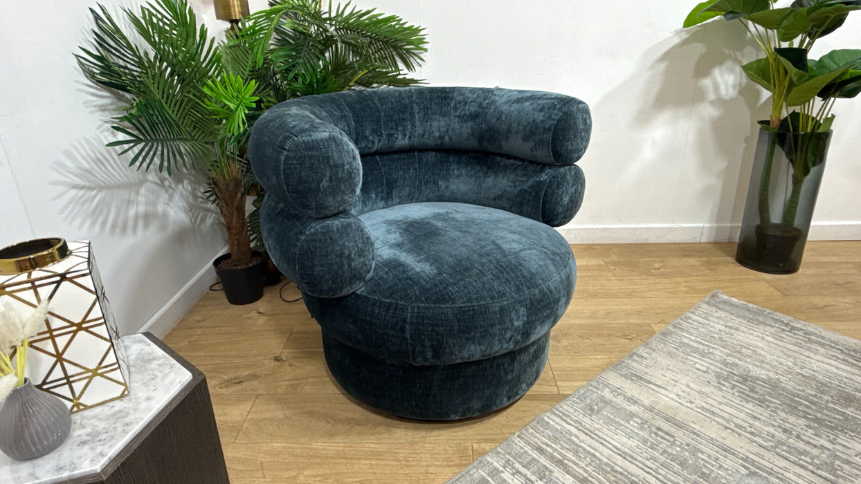Sofology Fitzrovia Fabric Accent Swivel Chair in Luxury Chenille Teal