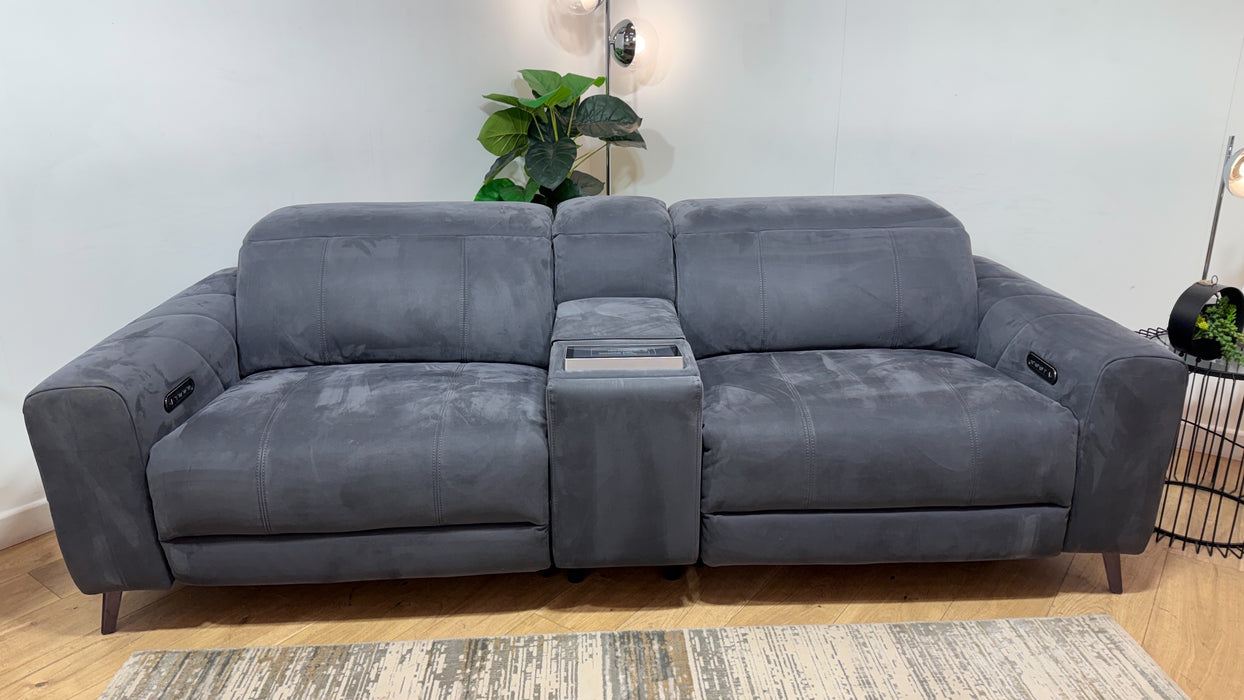 Sofology Allure Fabric 2.5 Seater Screen Console Power Recliner/Headrest Heated Seats Lumbar Speakers in Lifestyle Nubuck Feel Charcoal