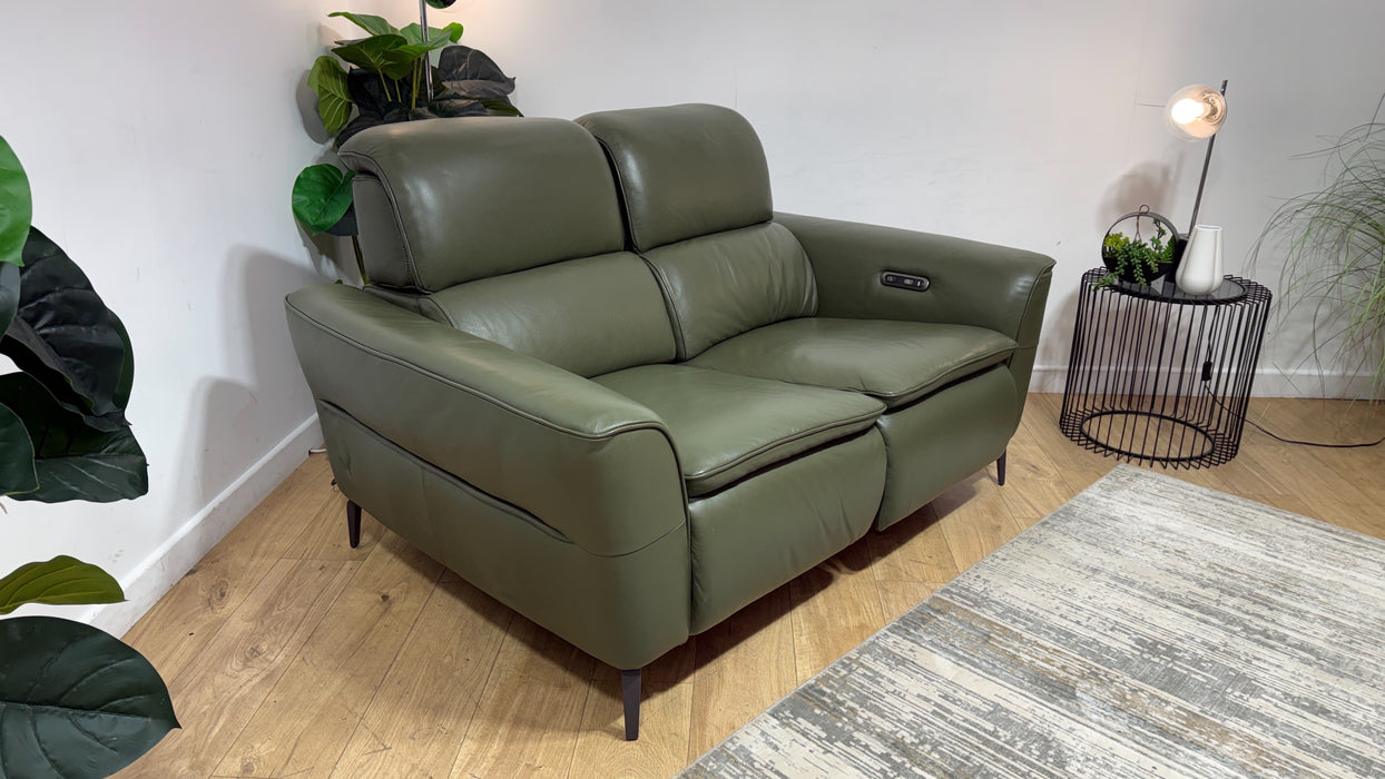 Sofology Viento Leather 2 Seater Power Recliner in Trusty Embossed Dark Olive