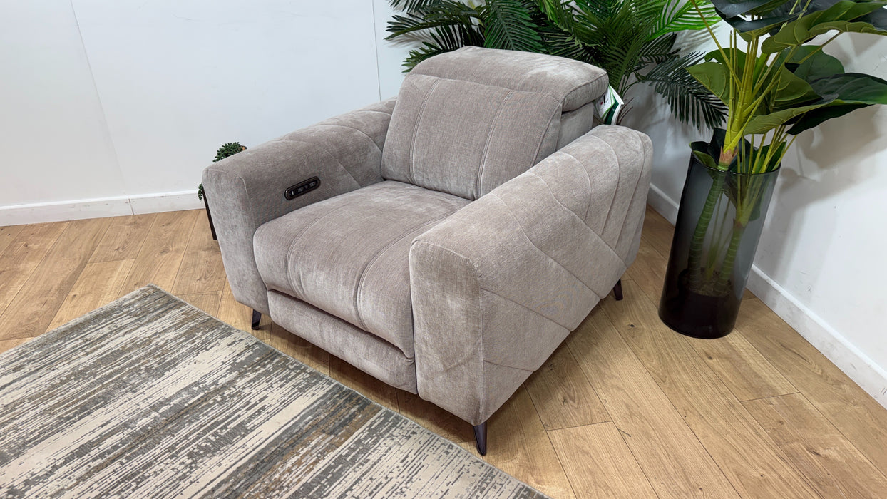 Sofology Allure Fabric Chair Power Recliner/Headrest in Relaxed Chenille Nutmeg