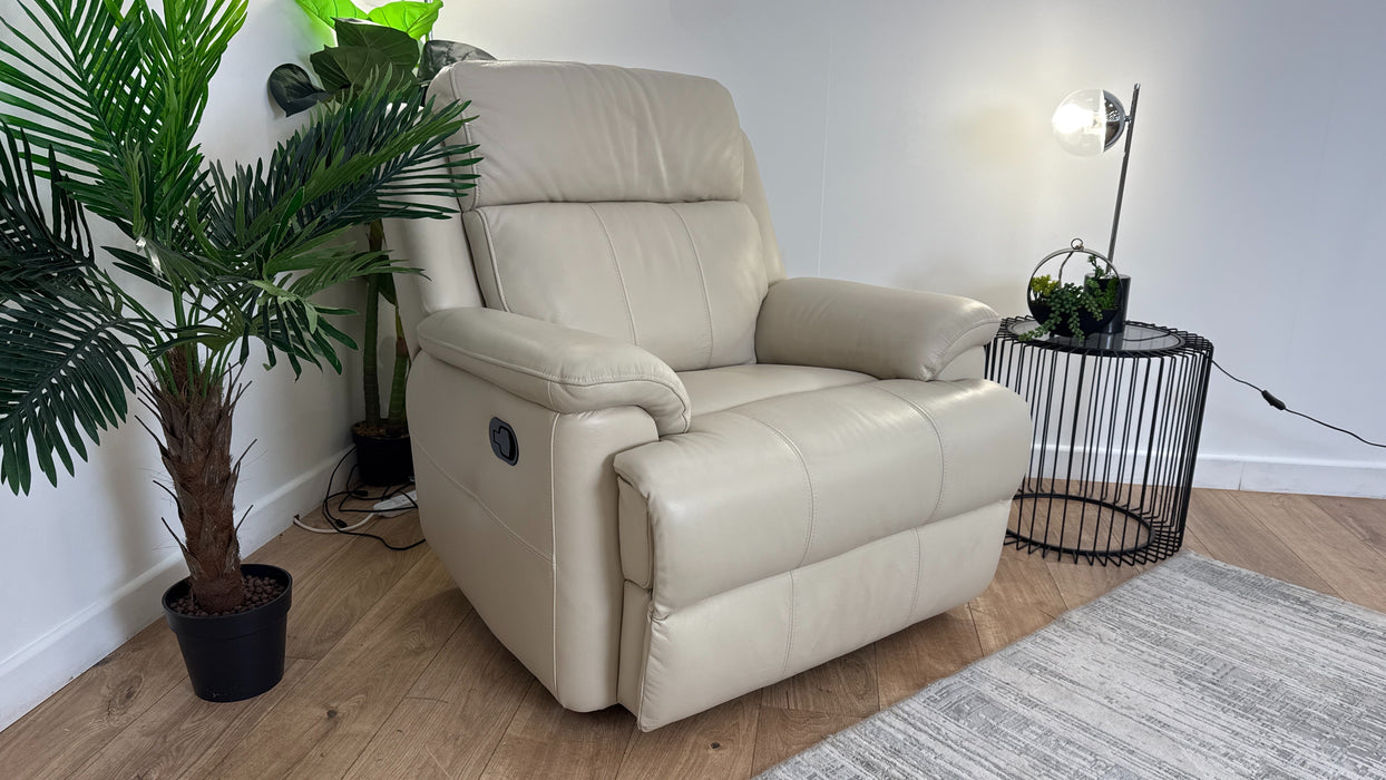 Sofology Gracie Leather Chair Manual Recliner in Trusty Sheen Bone China