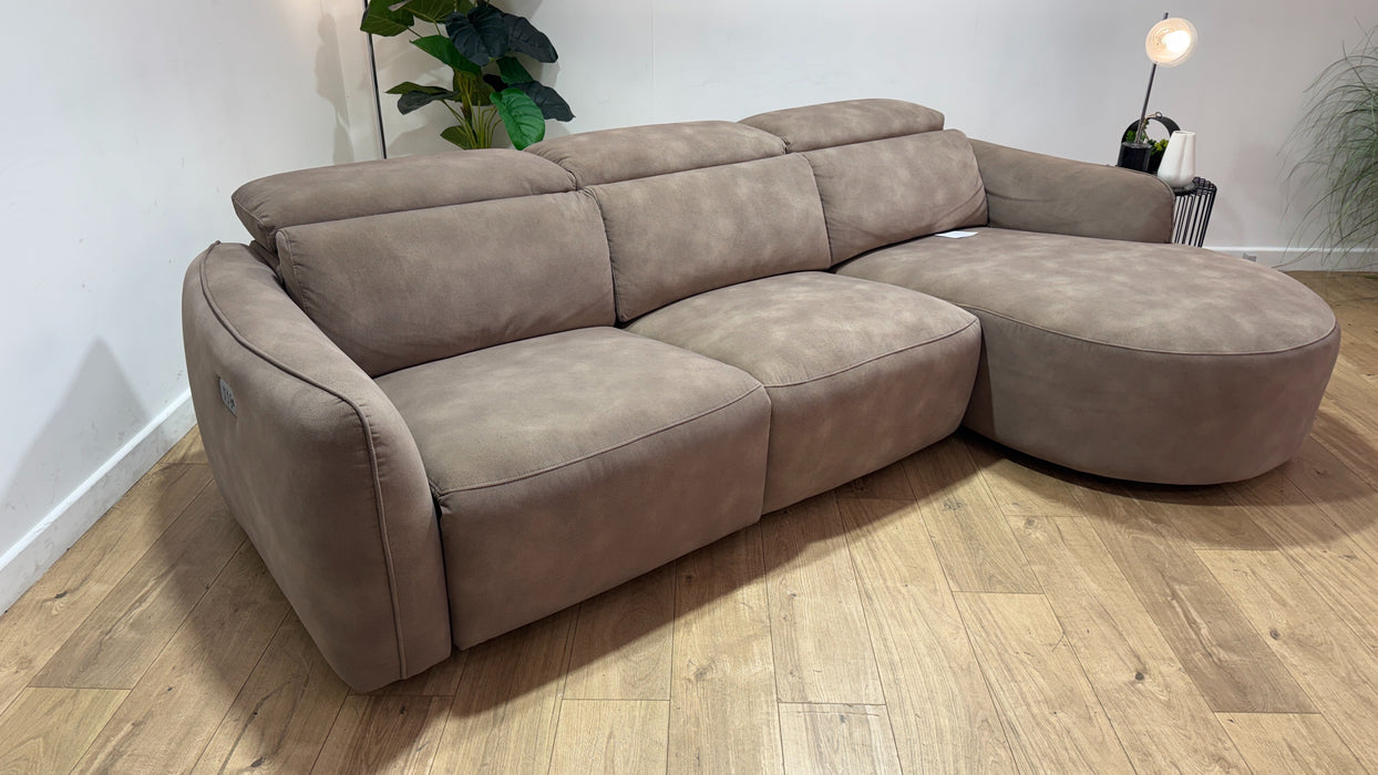 Sofology Serene Fabric 3 Seater Chaise Power Recliner/Headrest in Lifestyle Mottled Latte