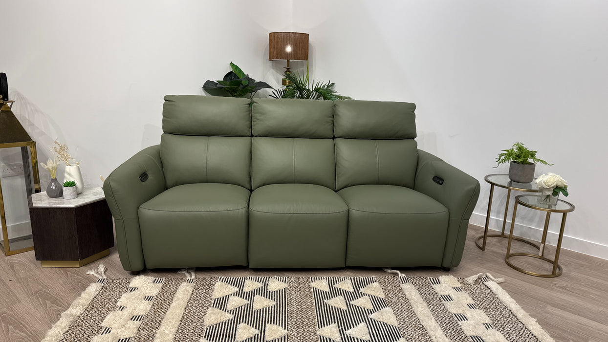 Sofology Elara 3 Seater Power Recliner With Power Headrest In Sage Green