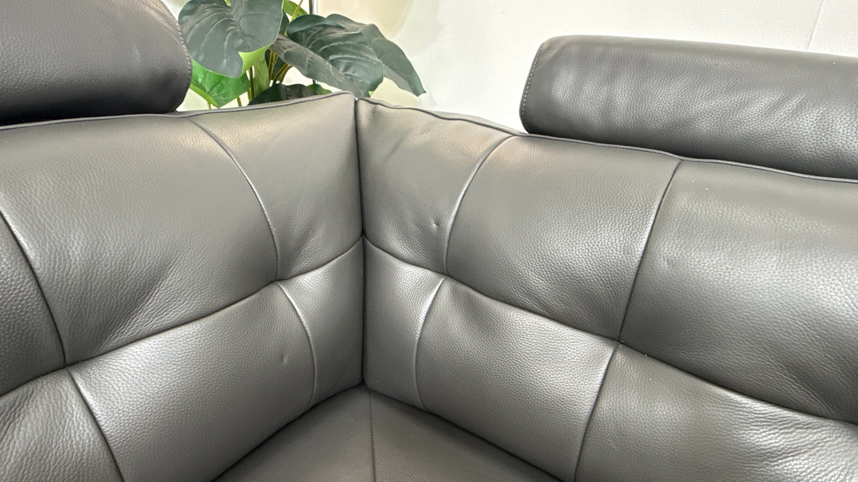 Sofology Muse Leather 1.5 Corner 3 Power Recliner Supportive Headrests in Trusty Embossed Charcoal