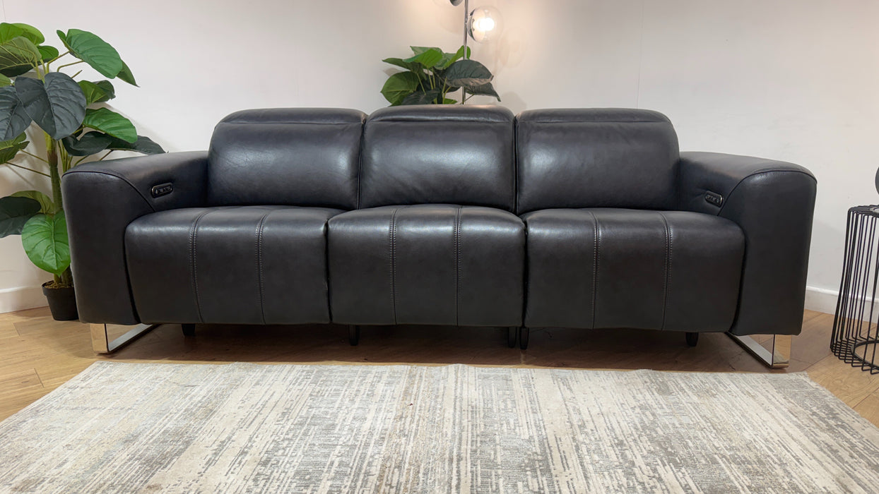 Sofology Marvella Leather 3 Seater Power Recliner/Headrest in Trusty Sheen Navy