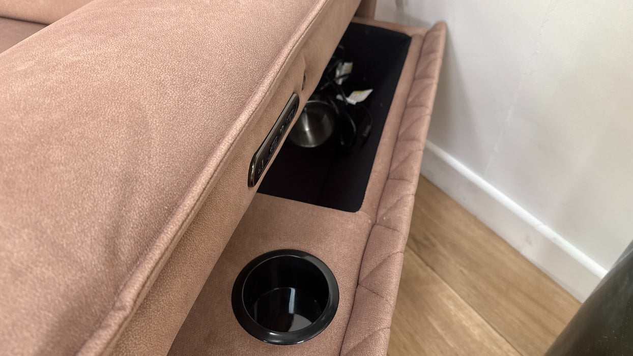 Sofology Benz Fabric 3 Seater Power Recliner/Headrest Heated Seat in Lifestyle Flecked Sand