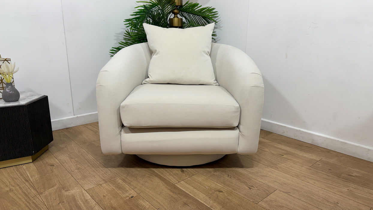 Sofology Oscar Fabric Swivel Chair in Super Matt Velvet Ecru Mix