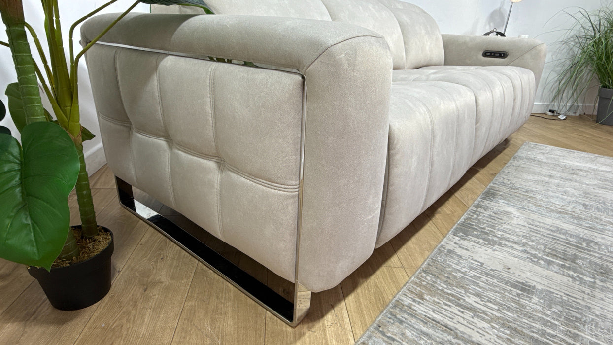 Sofology Marvella Fabric 3 Seater Power Recliner/Headrest in Lifestyle Flecked Ivory