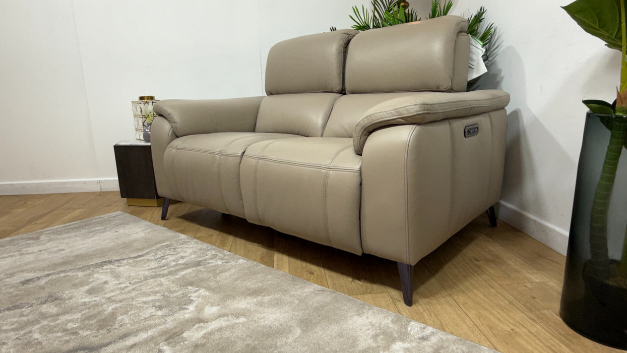 Sofology Bailey Leather 2 Seater Power Recliner/Headrest in Trusty Embossed Stone