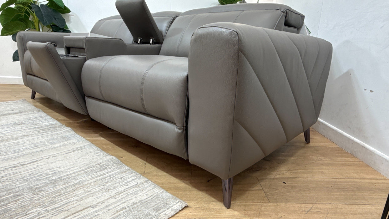 Sofology Allure Leather 2.5 Seater Console with Screen Power Recliner/Headrest Heated Seats Lumbar Speakers in Trusty Embossed Elephant