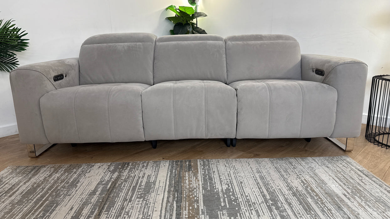 Sofology Marvella Fabric 3 Power Recliner/Headrest Heated Seat in Lifestyle Nubuck Feel Light Grey