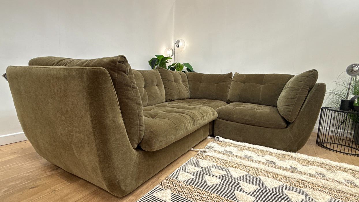 Sofology Cocoon Fabric 2 Corner 1 in Relaxed Chenille Olive Green