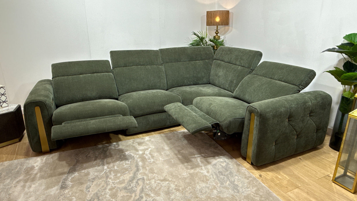 Sofology Kingsbridge Fabric 3 Corner 1.5 Power Recliner/Headrest Heated Seats in Relaxed Chenille Pine