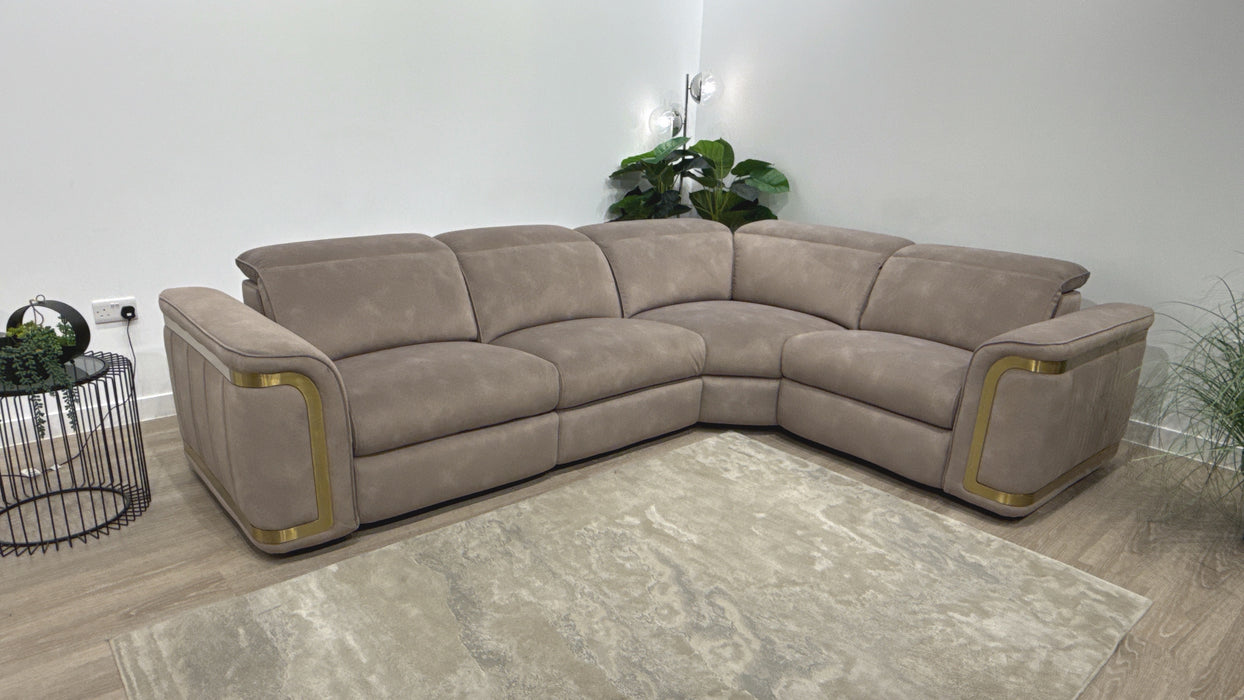 Sofology Plaza Fabric 3 Corner 1.5 Power Recliner/Headrest Heated Seats in Lifestyle Flecked Nutmeg