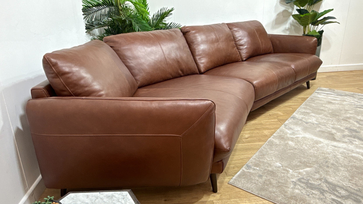 Sofology Adler Leather Asymmetric 4 Seater in Relaxed Soft Brown