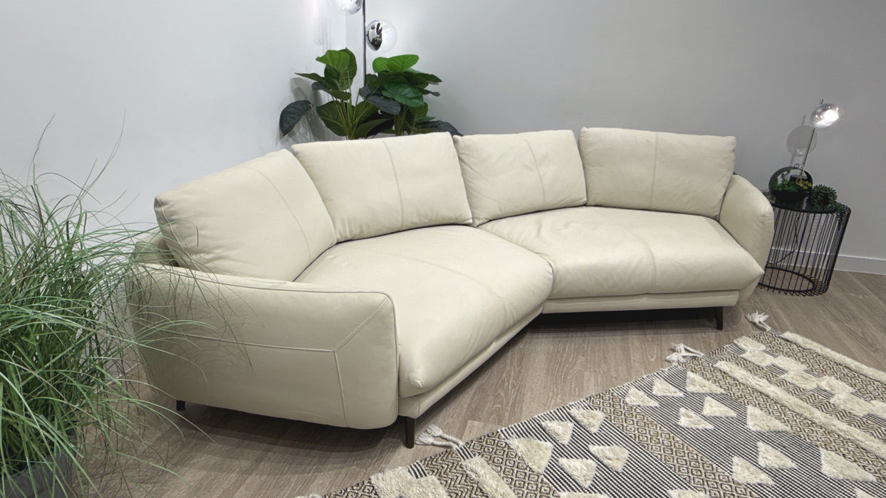 Sofology Adler Leather Small Asymmetrical Curved Sofa in Bone China