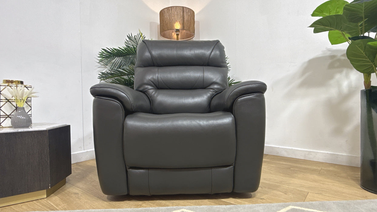 Sofology Cleveland Leather Chair Power Recliner in Trusty Embossed Charcoal