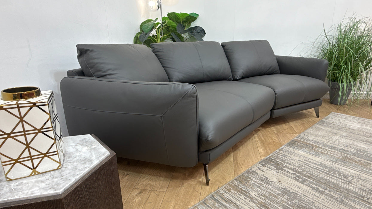 Sofology Adler Leather Asymmetric 3 Seater in Trusty Matt Charcoal