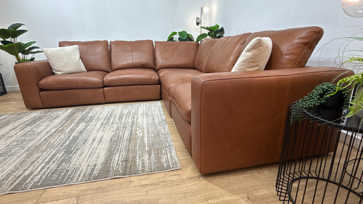 Sofology Retreat Leather 2 Corner 2 in Relaxed Soft Tan Mix