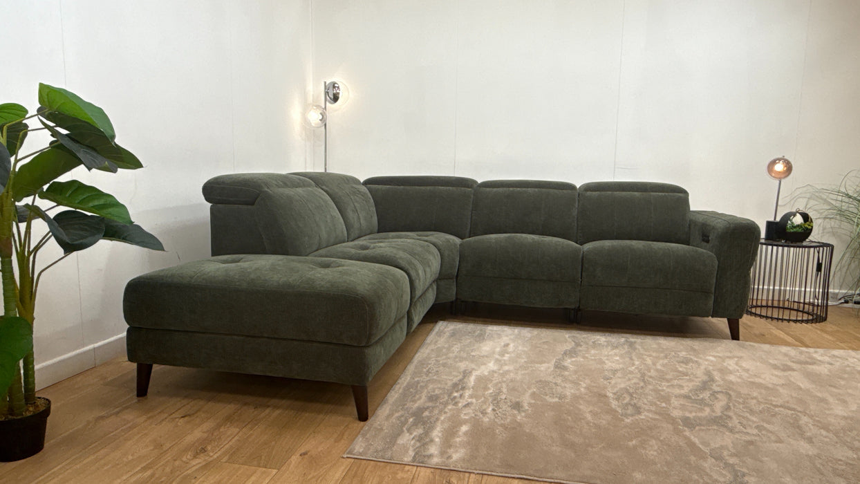 Sofology Jax Fabric Chaise 1.5 Corner 3 Power Recliner/Headrest with Storage in Relaxed Chenille Pine