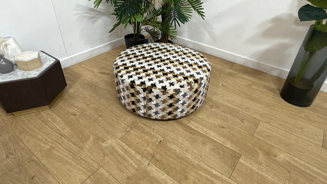Sofology Remy Fabric Designer Round Footstool in Designer Fabric Chocolate