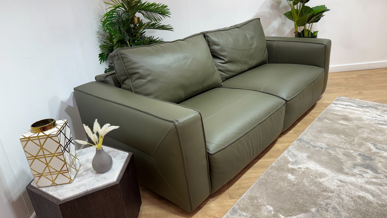 Sofology Palazzo Leather 3 Seater without Trim in Trusty Matt Olive