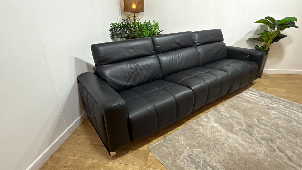 Sofology Marvella Leather 4 Seater Split Power Recliner/Headrest in Trusty Sheen Jet Black
