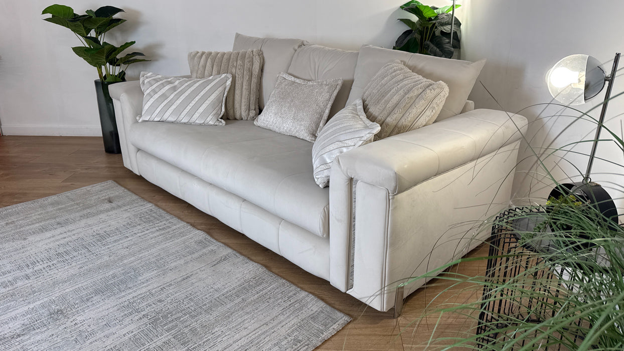 Sofology The Oscar Fabric 3 Seater with Silver Trim in Super Matt Velvet Ecru