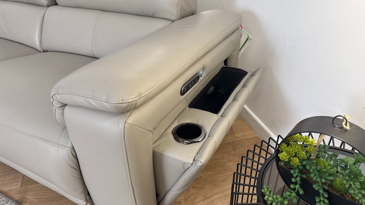Sofology The Fratelli Leather 2.5 Seater Power Recliner/Headrest in Trusty Embossed Light Grey