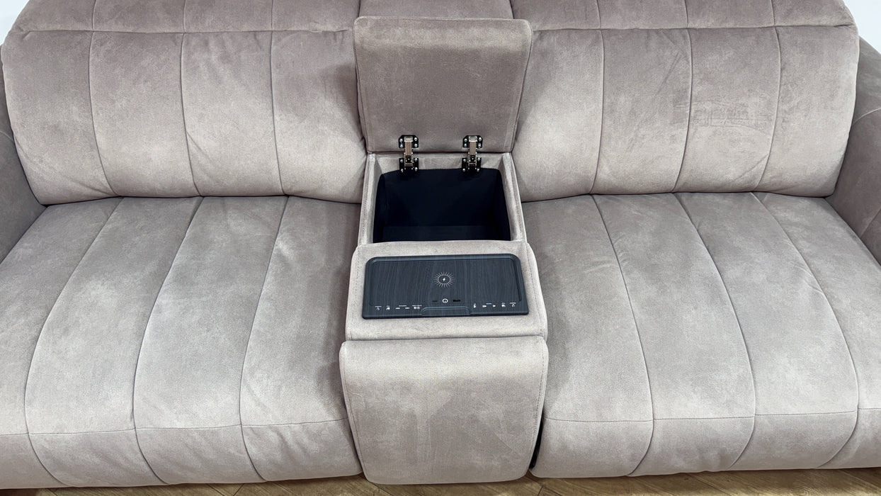 Sofology Paramount Fabric 2.5 Seater Console Power Recliner/Headrest Speakers in Lifestyle Flecked Nutmeg