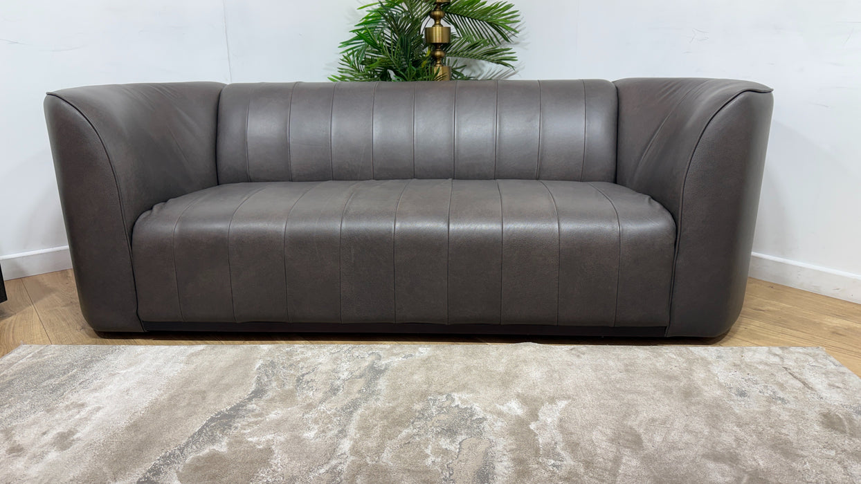 Sofology Fitzrovia Leather 3 Seater Dark Wood Trim in Relaxed Natural Grain Espresso Mix