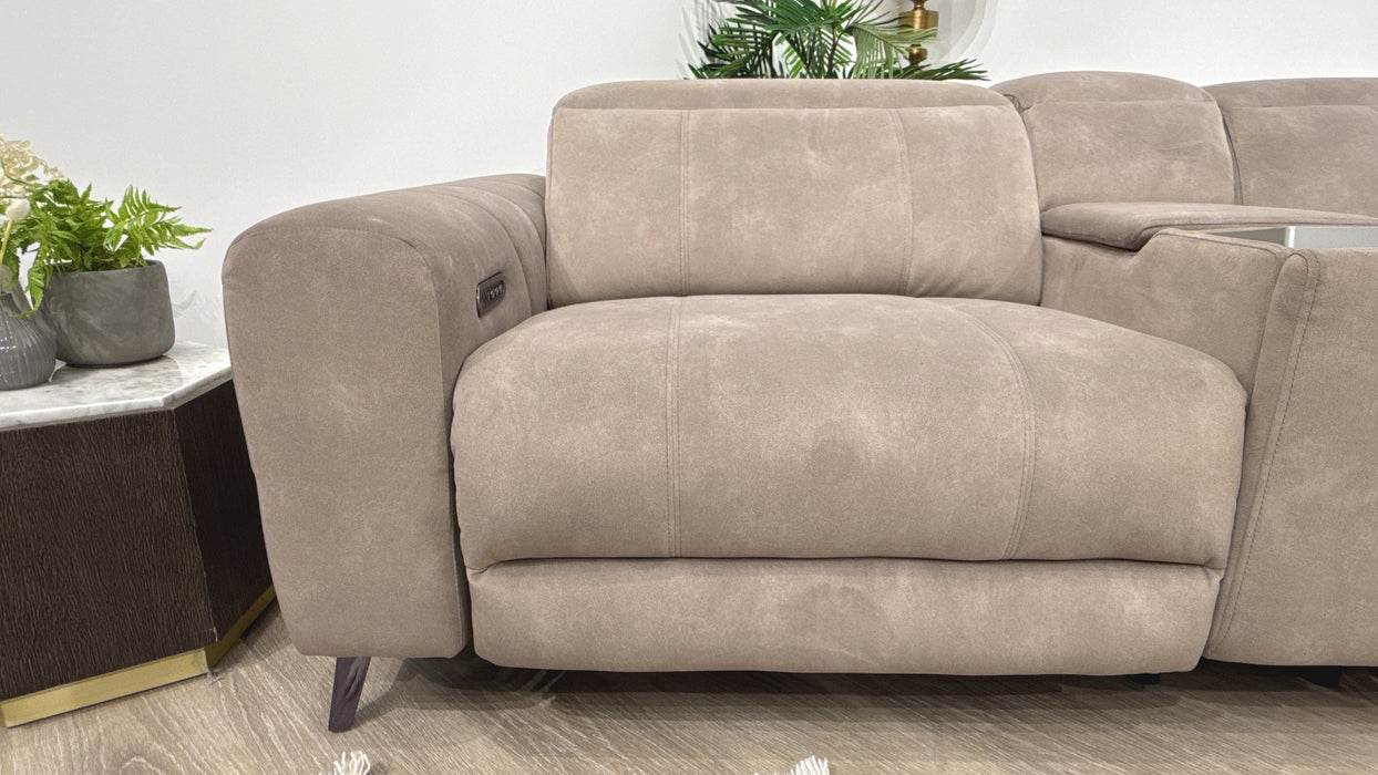 Sofology Allure Fabric 2.5 Seater Screen Console Power Recliner/Headrest Heated Seats Lumbar Support Speakers in Lifestyle Flecked Nutmeg