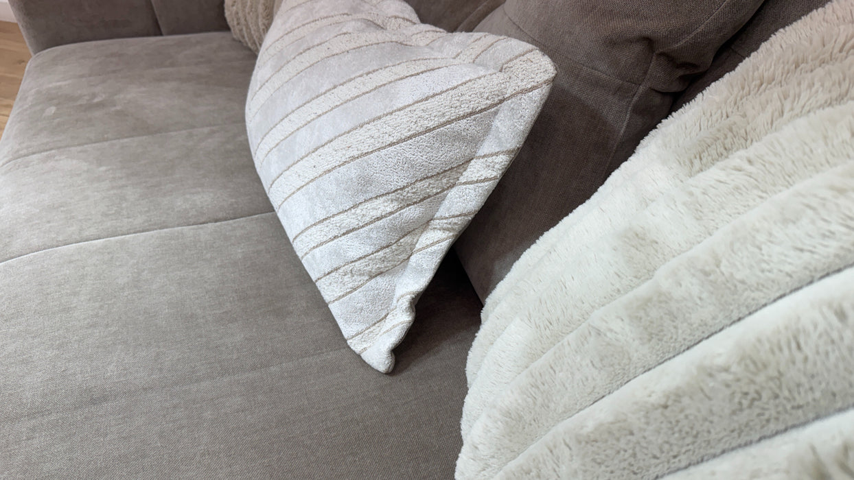 Sofology Oscar Fabric 2 Seater Gold Trim in Fine Textured Chenille Stone Mix