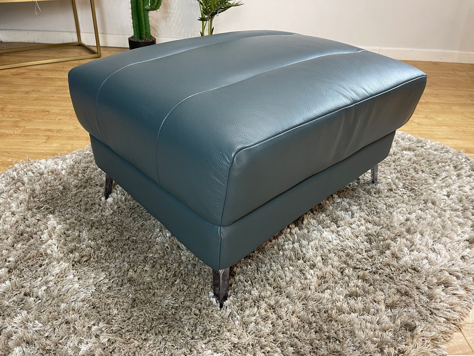 Renato Designer Footstool - Trusty Embossed Leather Peacock (WA2)