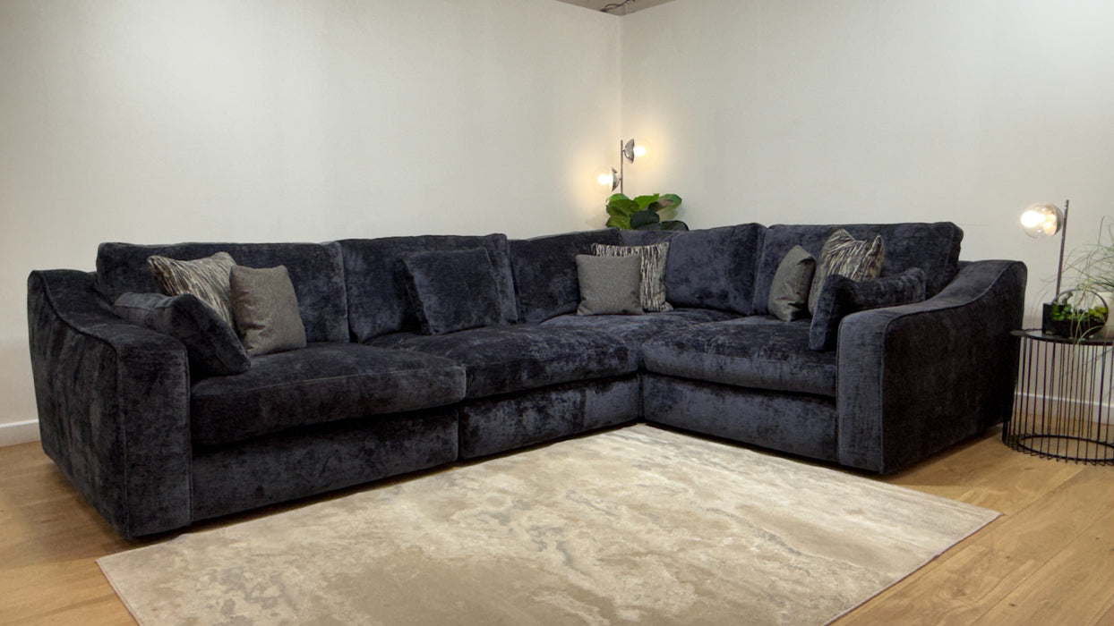 Sofology Bellagio Fabric 3 Corner 1 Reversible Feather Flex Seats in Chunky Luxe Chenille Ink Mix