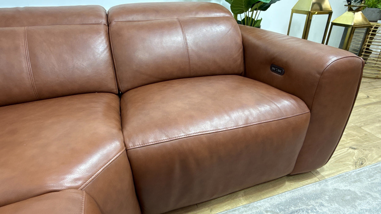 Sofology Bohemia Leather 3 Corner 1.5 Power Recliner/Headrest in Trusty Embossed Cognac