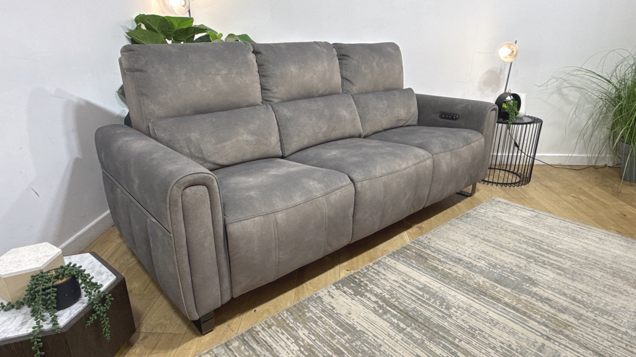 Sofology Ravello Fabric 3 Seater Power Recliner/Headrest in Lifestyle Flecked Mocha