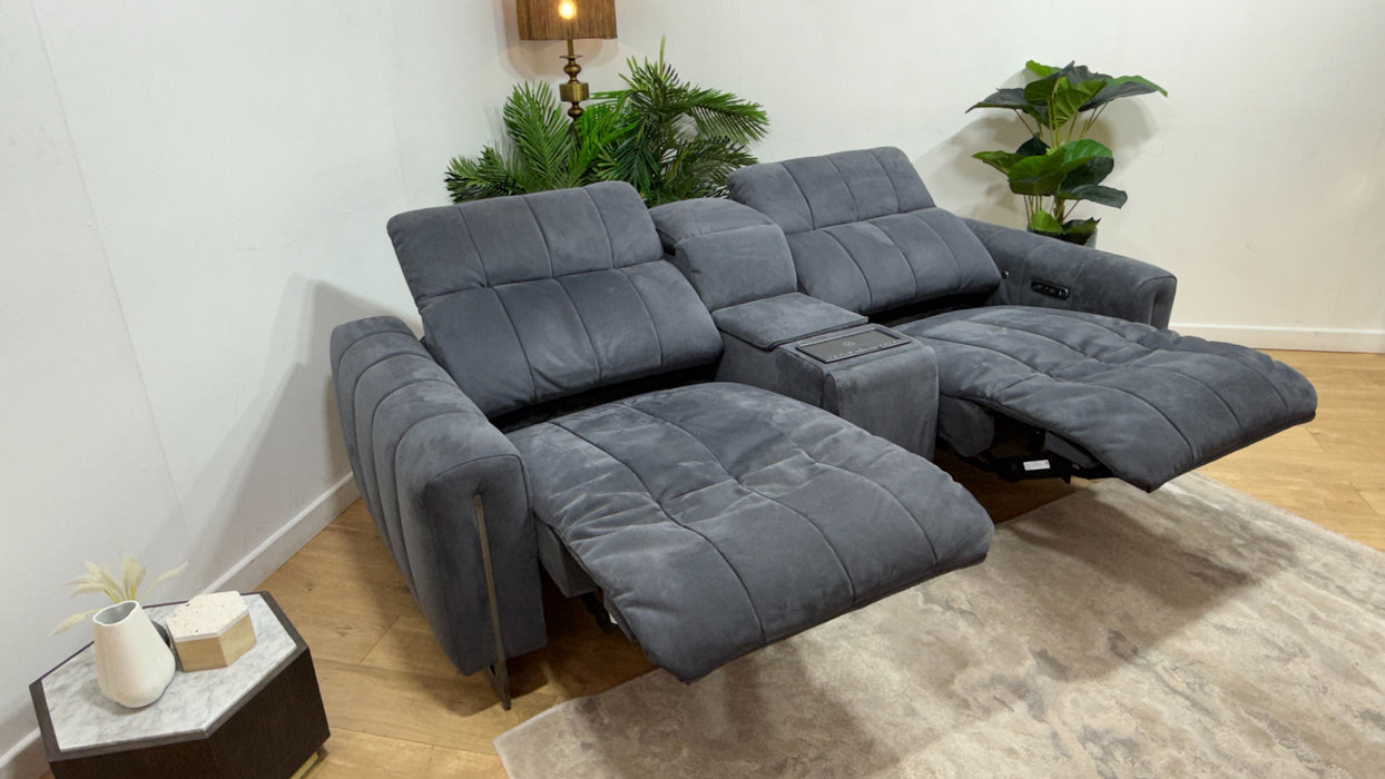 Sofology Paramount Fabric 2.5 Seater Console Power Recliner/Headrest Heated Seats Speakers in Lifestyle Nubuck Feel Charcoal