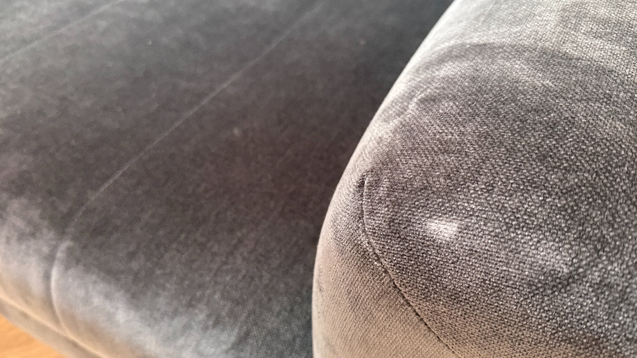 Sofology Oscar Fabric 2 Seater Gold Trim in Fine Textured Chenille Charcoal Mix