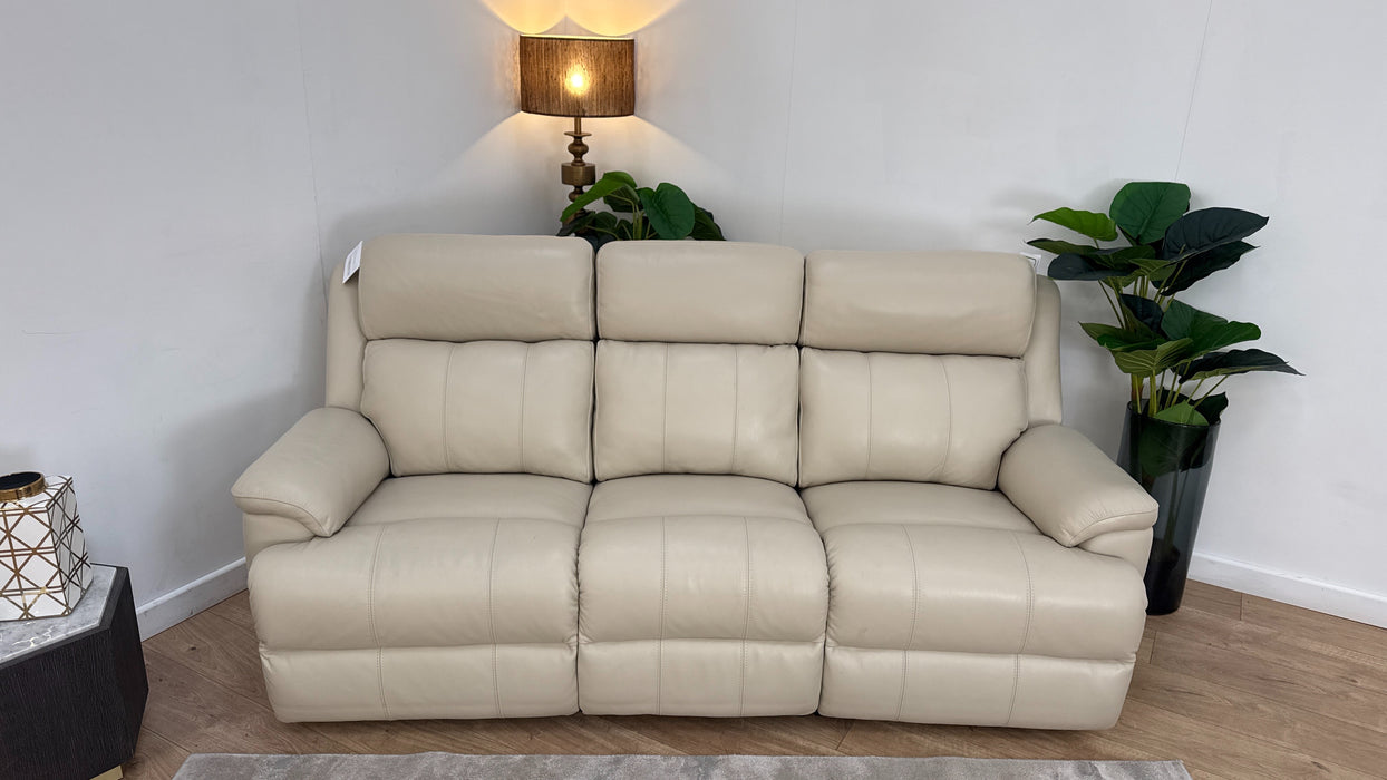 Sofology Gracie Leather 3 Seater Power Recliner/Headrest in Trusty Sheen Bone China