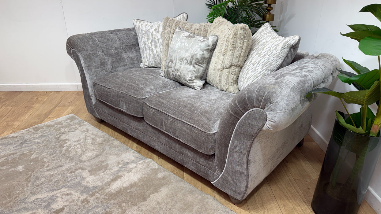 Sofology Highgrove Fabric 2 Seater Pillow Back Feather Flex Seats in Luxe Chenille Pewter Mix