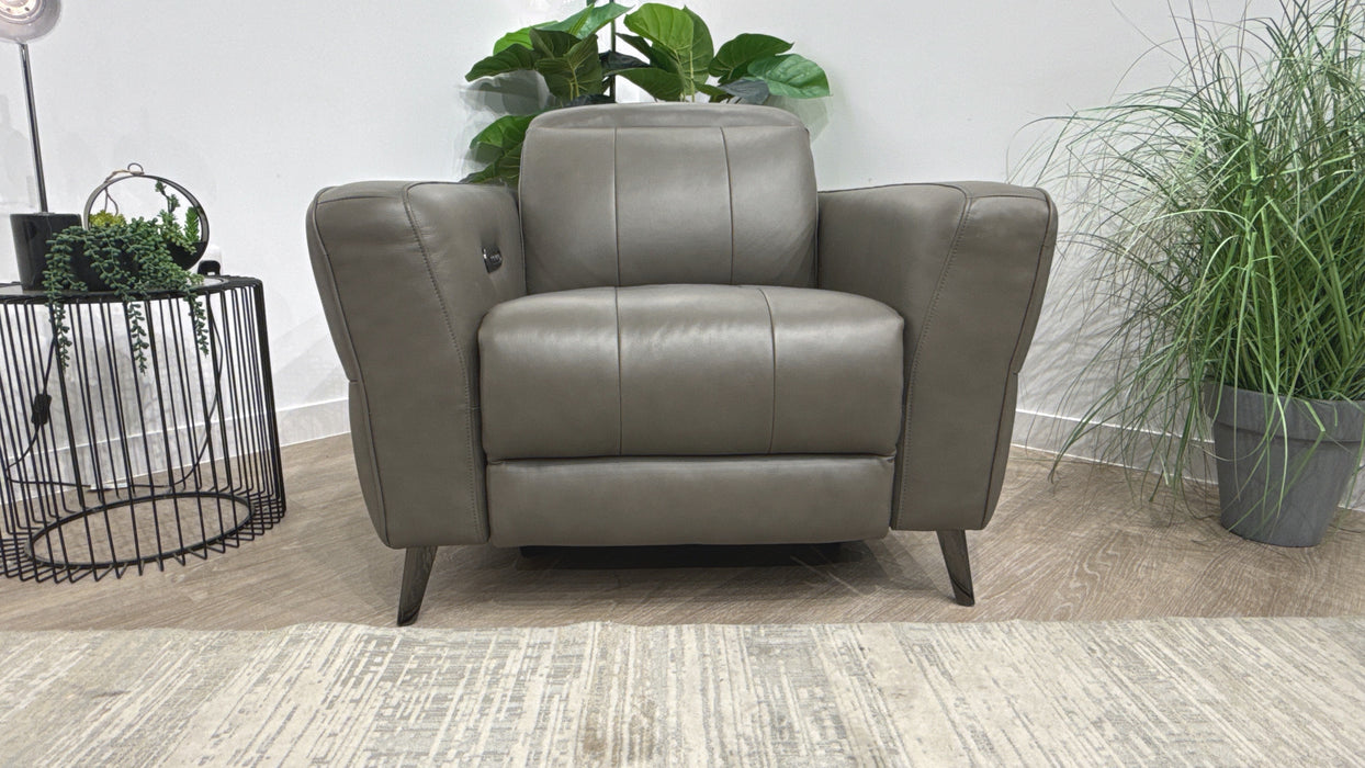 Sofology Jax Leather Chair Power Recliner/Headrest Lumbar Support in Trusty Embossed Grey