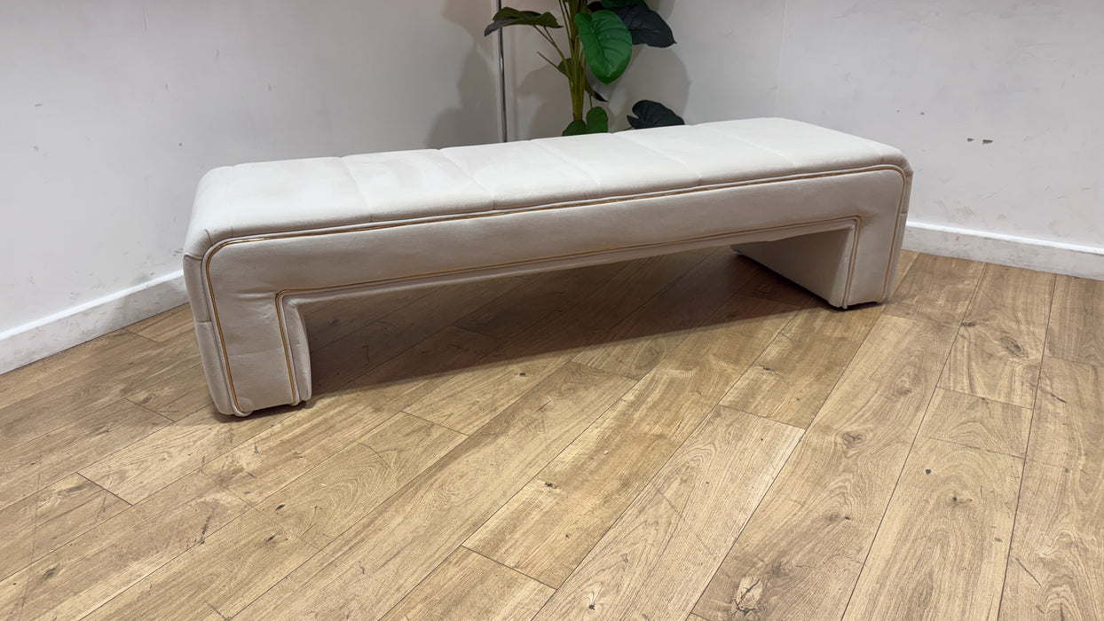 Sofology Oscar Fabric Large Bench Footstool Gold Trim in Super Matt Velvet Ecru