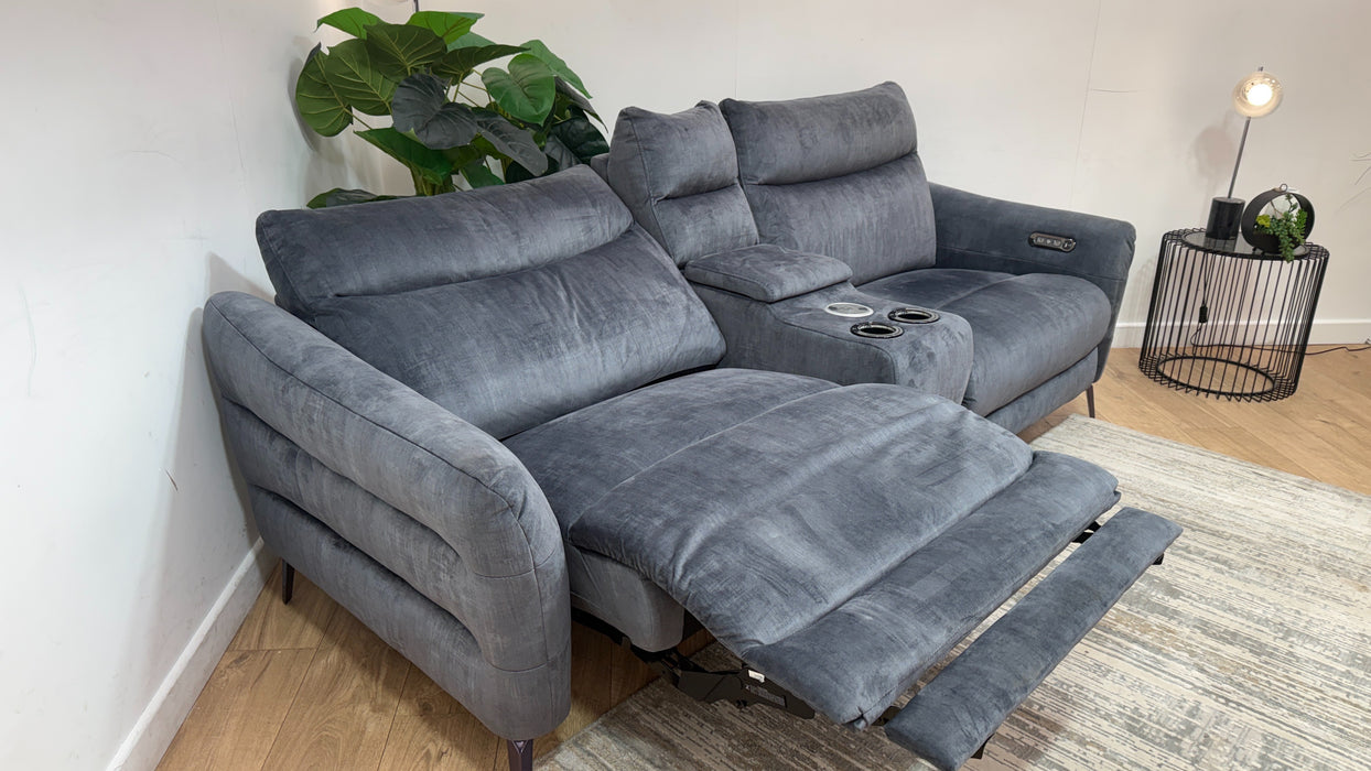 Sofology Renato Fabric 2.5 Seater Console Power Recliner in Heritage Velvet Granite