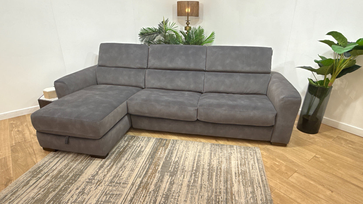 Sofology Metropolitan Fabric Chaise 4 Seater Sofabed with Storage in Lifestyle Mottled Charcoal