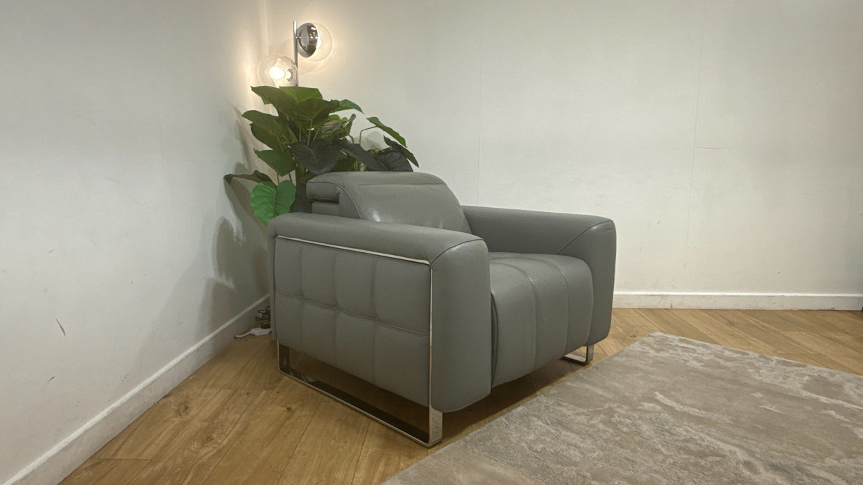 Sofology Marvella Leather Chair Power Recliner/Headrest in Trusty Sheen Leather Granite Teal