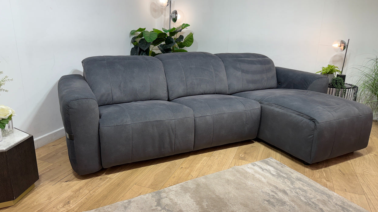 Sofology Lumiere Fabric 4 Seater Chaise Power Recliner/Headrest in Lifestyle Flecked Charcoal