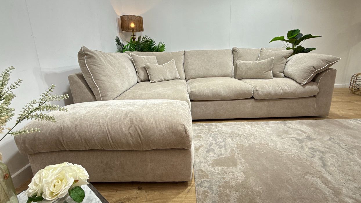 Sofology Georgio Fabric Terminal 1 Corner 3 Feather Flex Seats in Lifestyle Plush Chenille Wicker Mix